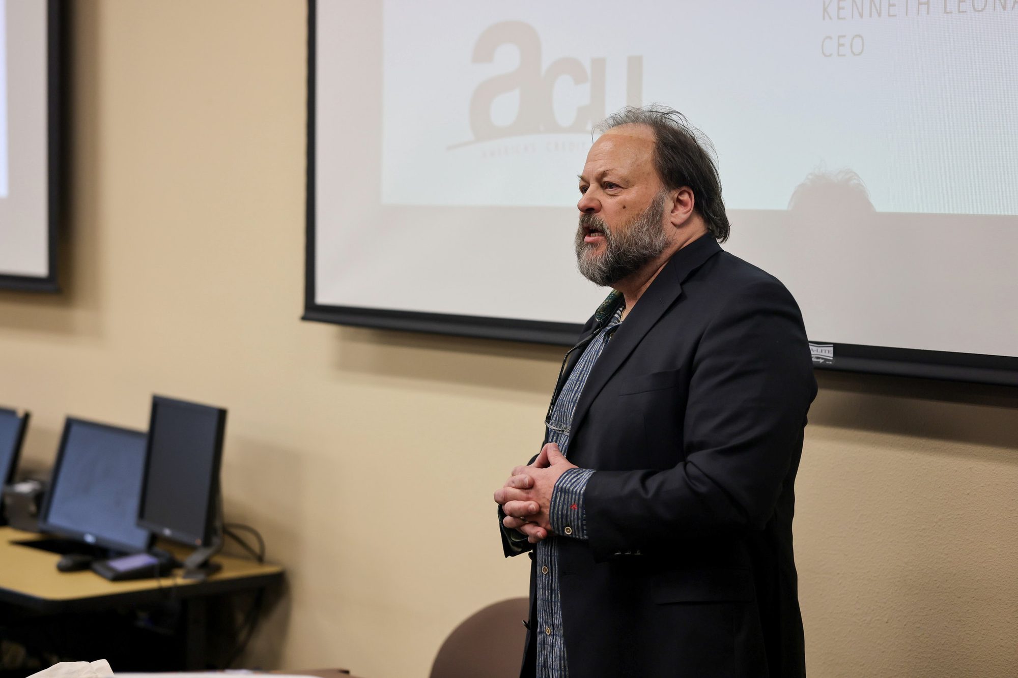 Ken Leonard speaks at an ACU annual membership meeting