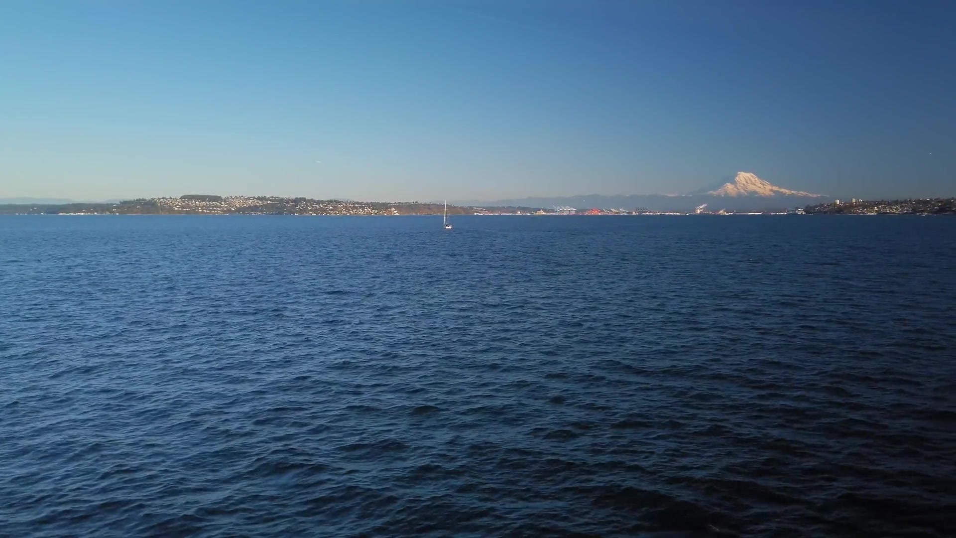 Sailboat on Commencement Bay with Mount Rainier behind