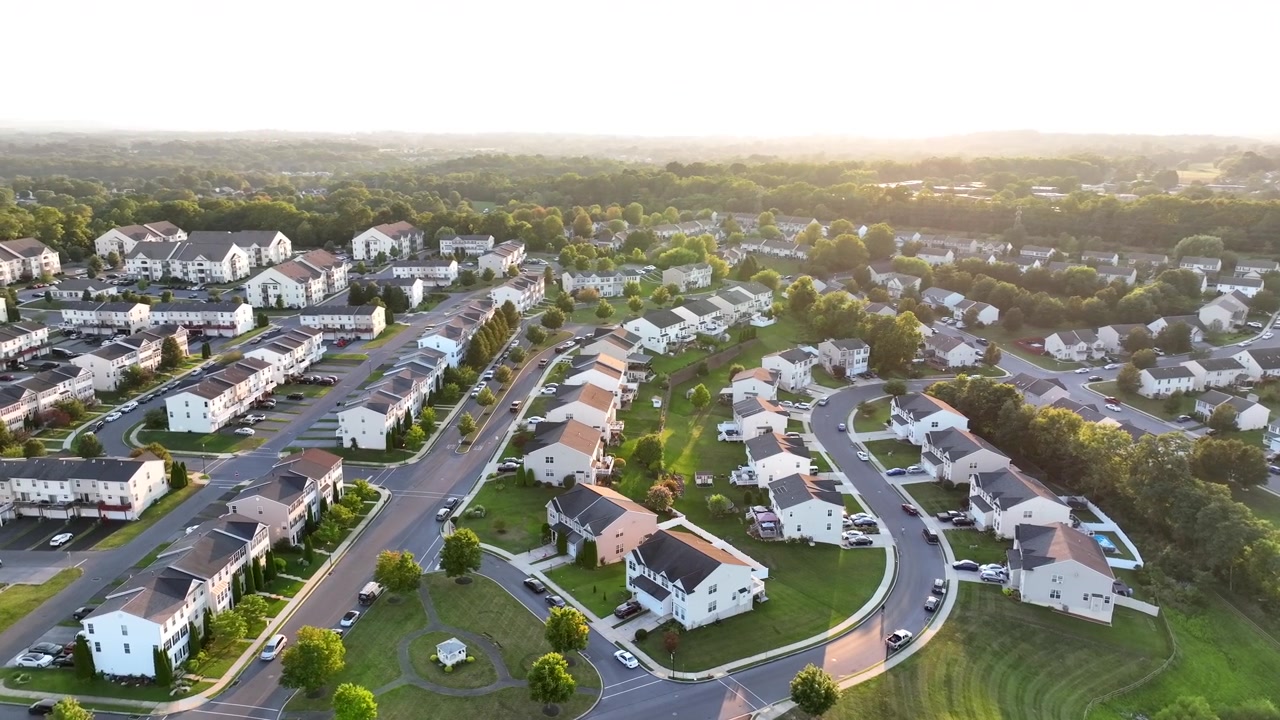 Aerial view of a suburban neighborhood